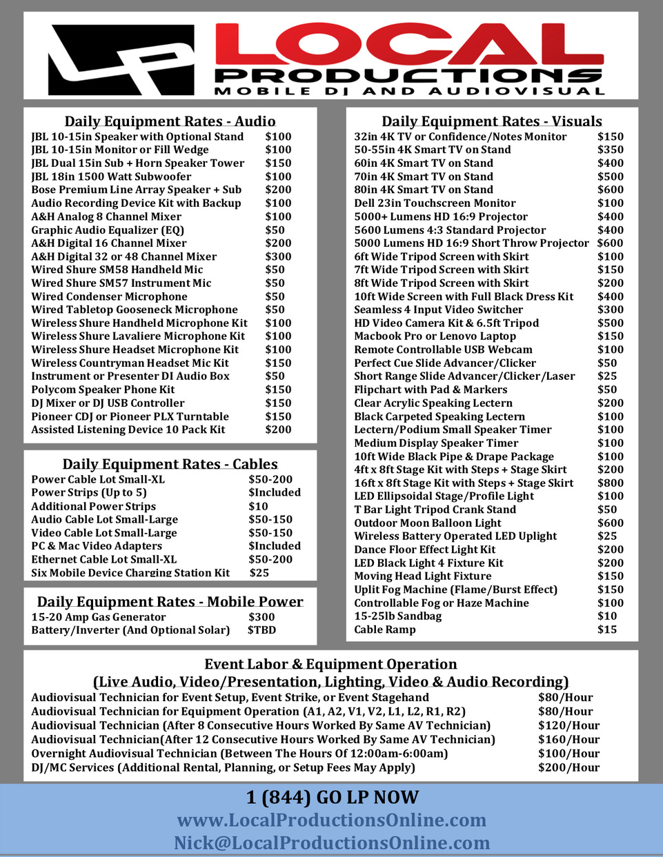 Local Productions AV Price List Updated February 2020 copy